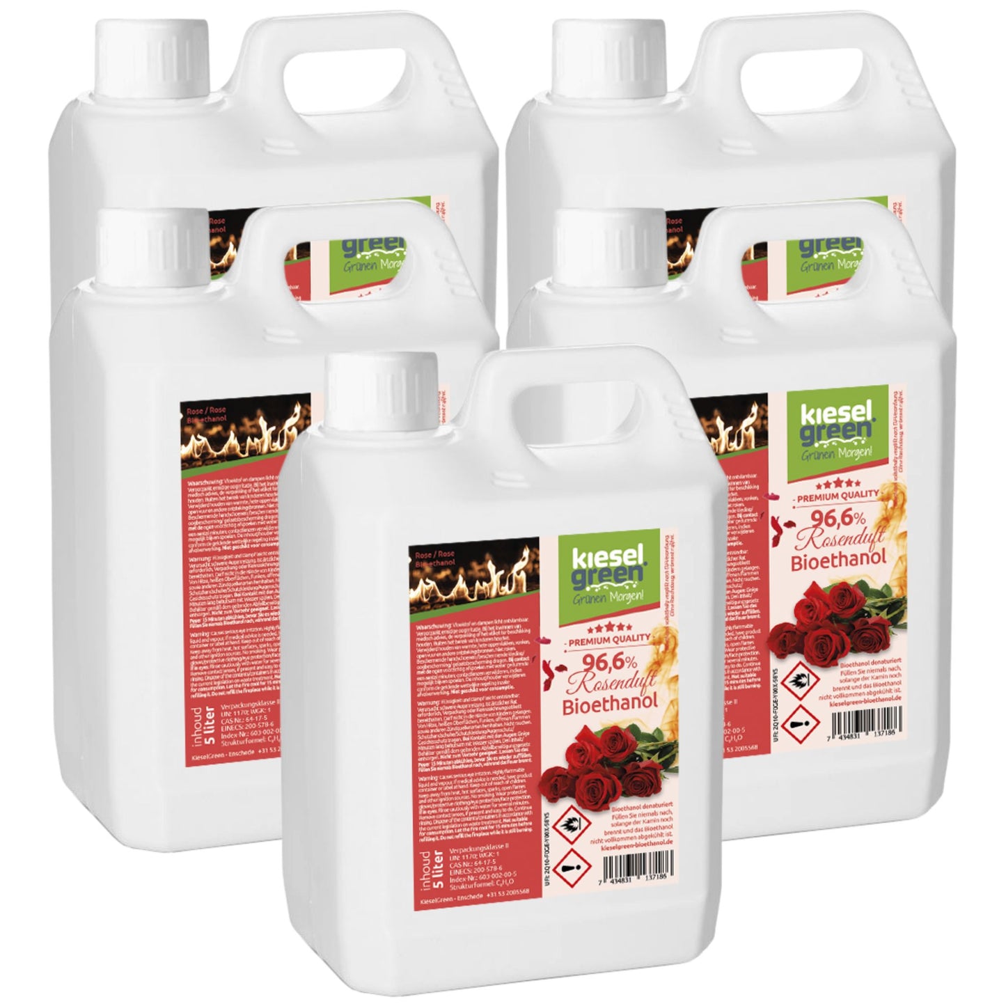 Bioethanol mit Rosen Duft - 25 Liter (5 x 5 Liter)