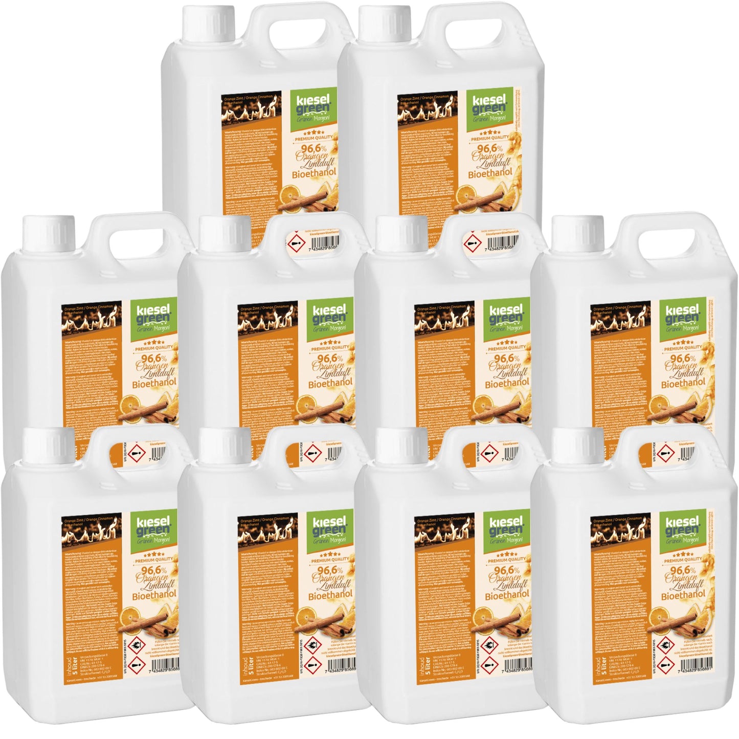 Bioethanol mit Orange / Zimt Duft - 50 Liter (10 x 5 Liter)